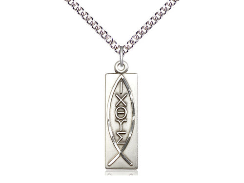 Collar De Pez De Plata De Ley Con Cadena De Plata De Ley Con Bordillo Ligero