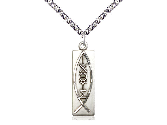 Collar De Pez De Plata De Ley Con Cadena De Plata De Ley Con Bordillo Ligero