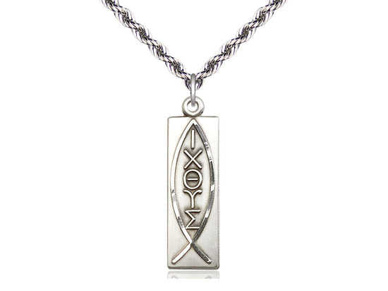 Collar De Pez De Plata De Ley Con Cadena De Plata De Ley Con Bordillo Ligero