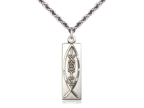 Collar De Pez De Plata De Ley Con Cadena De Plata De Ley Con Bordillo Ligero