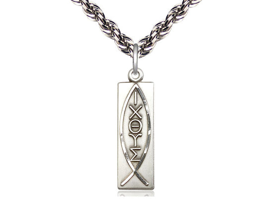 Collar De Pez De Plata De Ley Con Cadena De Plata De Ley Con Bordillo Ligero