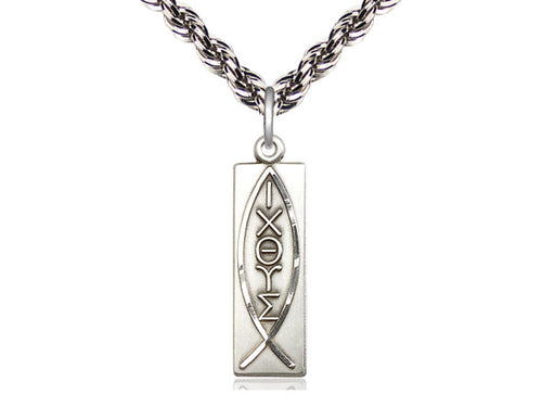 Collar De Pez De Plata De Ley Con Cadena De Plata De Ley Con Bordillo Ligero
