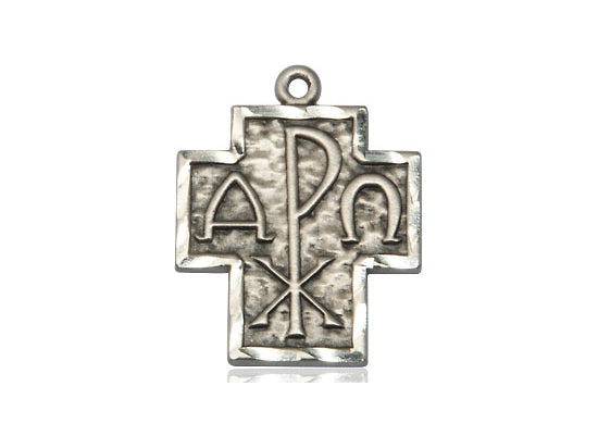 Colgante alfa de plata esterlina y omega en una cadena de acera pesada de rodio de rollo de 24 pulgadas