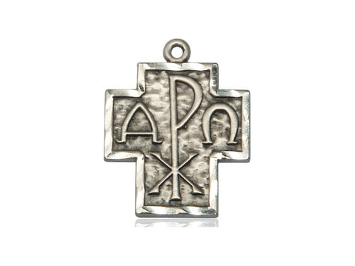 Sterling Silver Alpha & Omega Pendant on a 24-Inch Light Rhodium Heavy Curb Chain