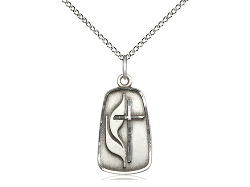 Sterling Silver Methodist Pendant on an 18-Inch Sterling Silver Light Curb Chain