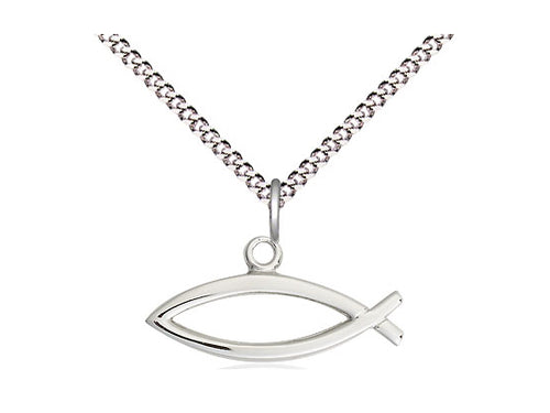 Sterling Silver Fish Pendant on a Curb Chain