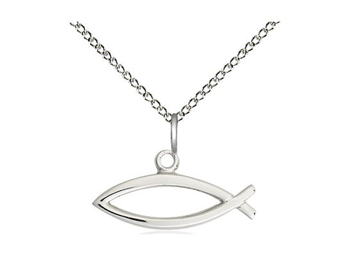 Sterling Silver Fish Pendant on a Curb Chain