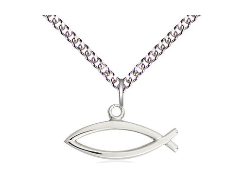 Sterling Silver Fish Pendant on a Curb Chain