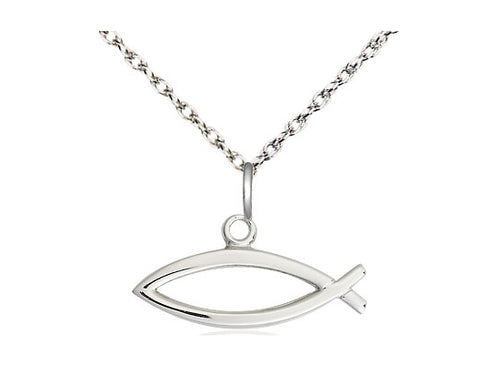 Sterling Silver Fish Pendant on a Curb Chain