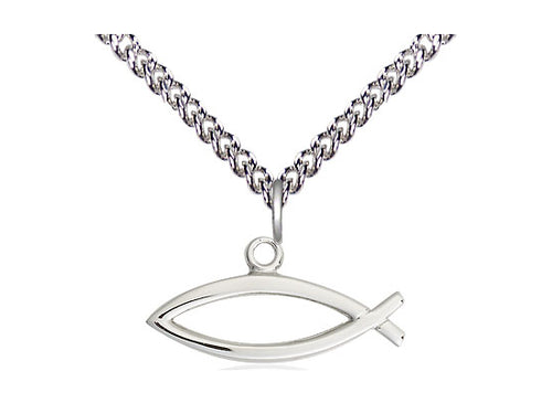Sterling Silver Fish Pendant on a Curb Chain