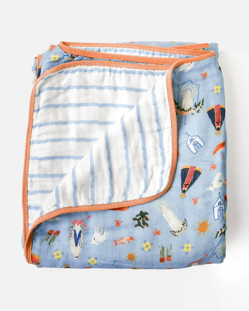 Blue Marian Deluxe Muslin Baby Blanket Quilt: Standard