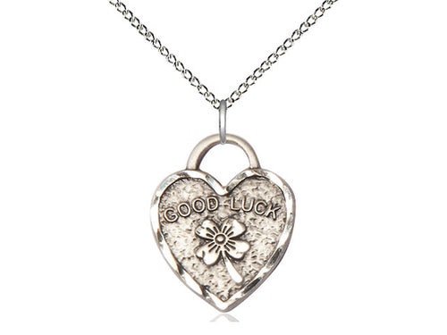 Sterling Silver Good Luck Shamrock Heart Medal on a Sterling Silver Chain