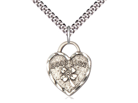 STERLING SILVER BUEN LUTES PIEDAD DEL CORAZÓN DEL CORAZÓN EN UNA CADENA DE PLATA SERRINA