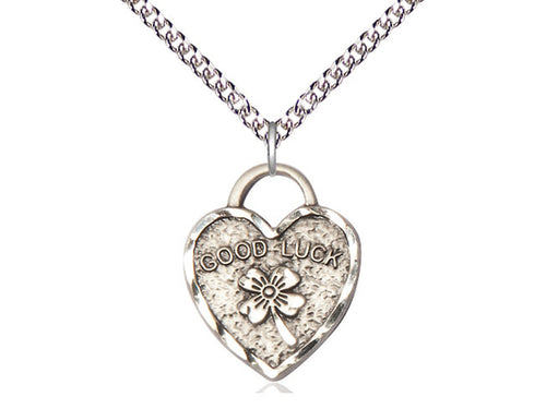 Sterling Silver Good Luck Shamrock Heart Medal on a Sterling Silver Chain