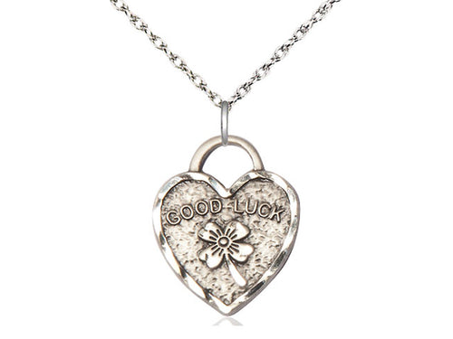 Sterling Silver Good Luck Shamrock Heart Medal on a Sterling Silver Chain