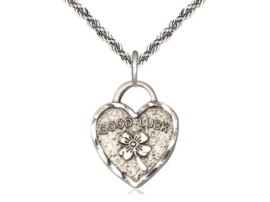 STERLING SILVER BUEN LUTES PIEDAD DEL CORAZÓN DEL CORAZÓN EN UNA CADENA DE PLATA SERRINA