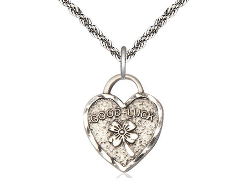 Sterling Silver Good Luck Shamrock Heart Medal on a Sterling Silver Chain