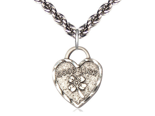 Sterling Silver Good Luck Shamrock Heart Medal on a Sterling Silver Chain