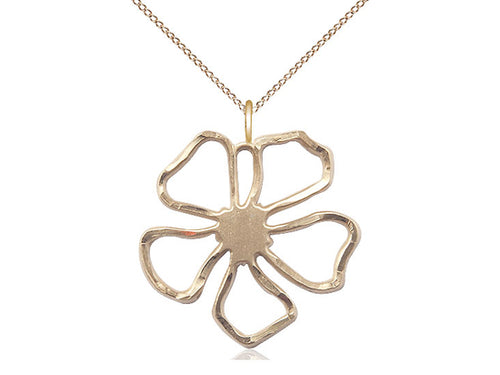 14kt Gold Filled Five Petal Flower Medal on a Gold Filled Heavy Curb Chain