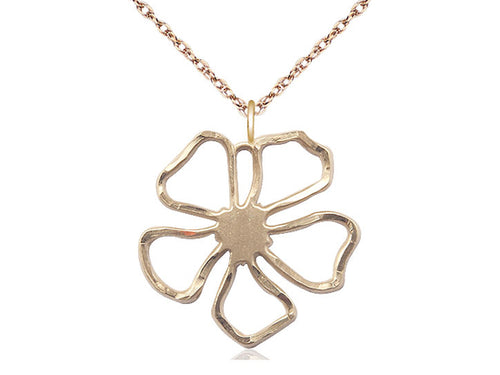 14kt Gold Filled Five Petal Flower Medal on a Gold Filled Heavy Curb Chain
