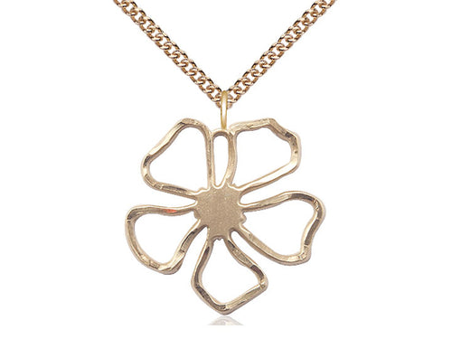 14kt Gold Filled Five Petal Flower Medal on a Gold Filled Heavy Curb Chain