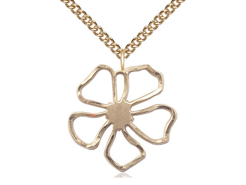 14kt Gold Filled Five Petal Flower Medal on a Gold Filled Heavy Curb Chain