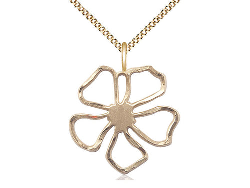14kt Gold Filled Five Petal Flower Medal on a Gold Filled Heavy Curb Chain