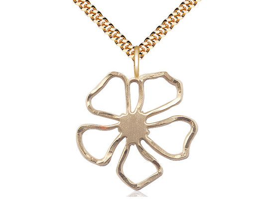 Colgante de flores pétalos llenos de oro de 14kt en una cadena llena de oro