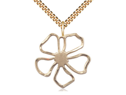 14kt Gold Filled Five Petal Flower Medal on a Gold Filled Heavy Curb Chain