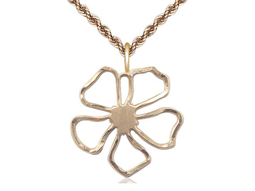14kt Gold Filled Five Petal Flower Medal on a Gold Filled Heavy Curb Chain