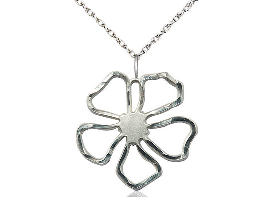 Sterling Silver Five Petal Flower Colgante en una cadena de plata esterlina