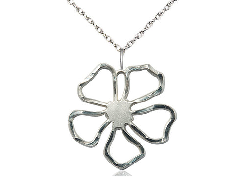Sterling Silver Five Petal Flower Pendant on a Sterling Silver Chain