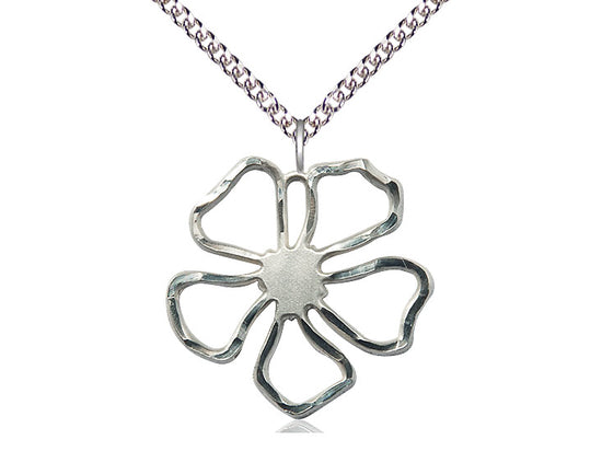 Sterling Silver Five Petal Flower Colgante en una cadena de plata esterlina