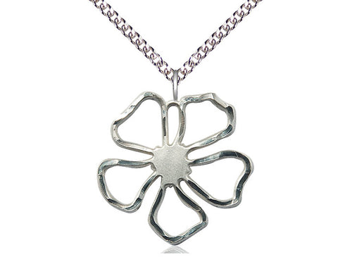 Sterling Silver Five Petal Flower Pendant on a Sterling Silver Chain