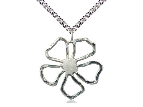 Sterling Silver Five Petal Flower Pendant on a Sterling Silver Chain