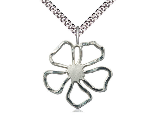 Sterling Silver Five Petal Flower Pendant on a Sterling Silver Chain