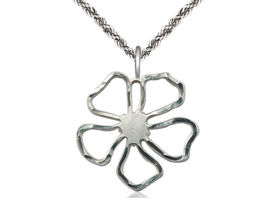 Sterling Silver Five Petal Flower Colgante en una cadena de plata esterlina