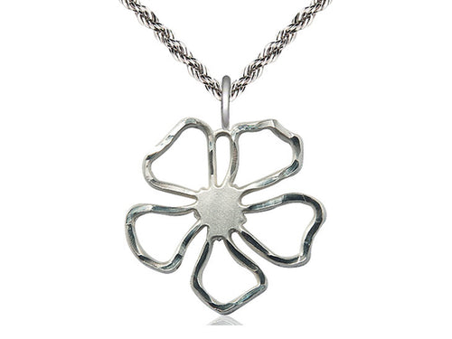 Sterling Silver Five Petal Flower Pendant on a Sterling Silver Chain