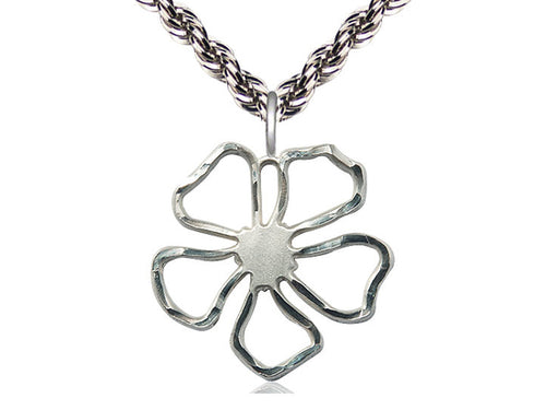 Sterling Silver Five Petal Flower Pendant on a Sterling Silver Chain
