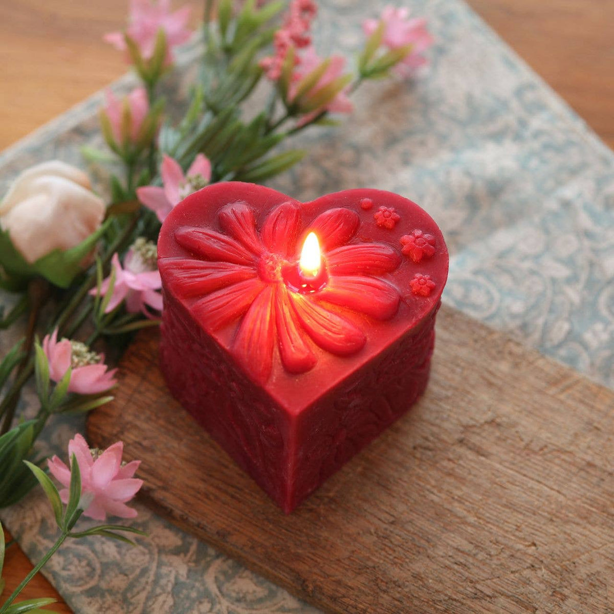 Heart Shape Candle (Pillar Candle)– 100% Pure Beeswax – Red – 3"x3"