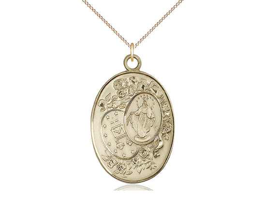 Colgante milagroso lleno de oro de 14kt en una cadena llena de oro