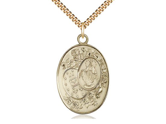 Colgante milagroso lleno de oro de 14kt en una cadena llena de oro