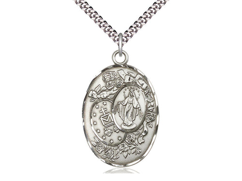 Sterling Silver Miraculous Pendant on a Sterling Silver Chain