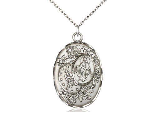 Sterling Silver Miraculous Pendant on a Sterling Silver Chain