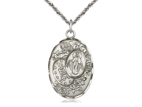 Sterling Silver Miraculous Pendant on a Sterling Silver Chain