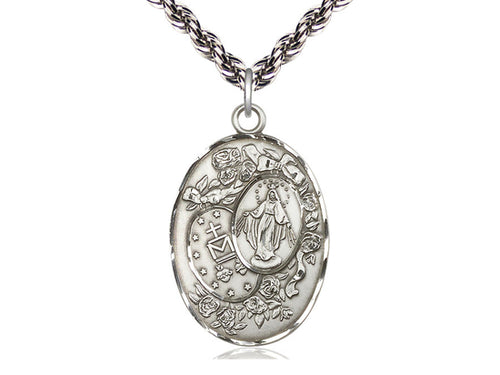 Sterling Silver Miraculous Pendant on a Sterling Silver Chain