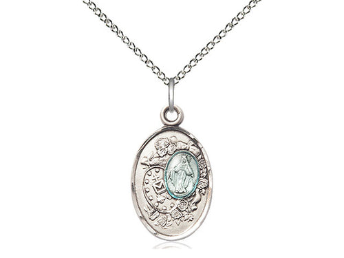 Sterling Silver Miraculous Pendant on an 18-Inch Sterling Silver Light Curb Chain