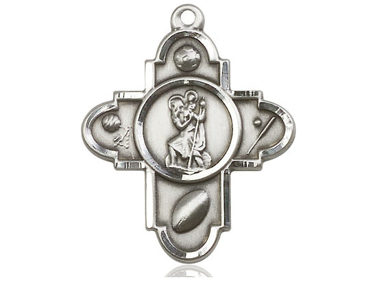 Sterling Silver Sports ST Christopher colgante en una cadena de acera pesada de Rhodium de 24 pulgadas