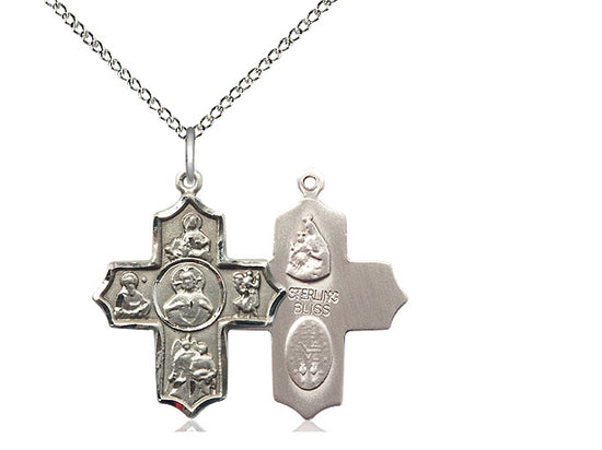 Colgante de 5 vías de Sagrado Corazón de Plata Sterling en una cadena de plata esterlina