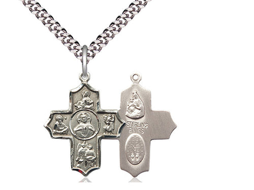 Sterling Silver Sacred Heart 5-Way Pendant on a Sterling Silver Chain